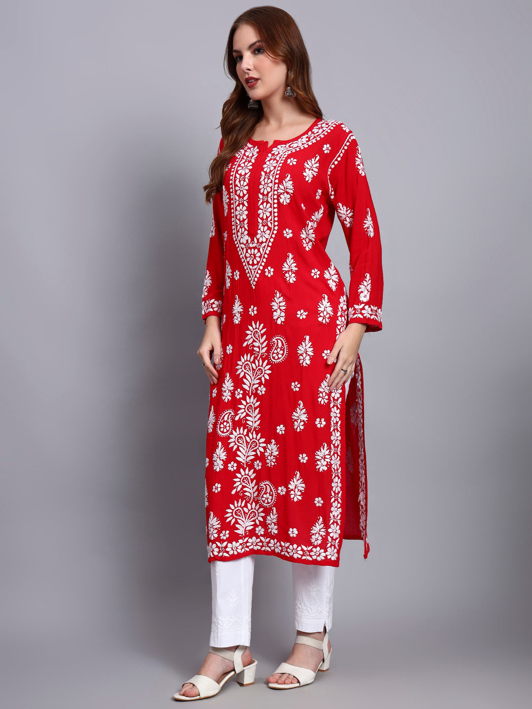 Hand Embroidered Chikankari Modal Straight Kurta- PC4042