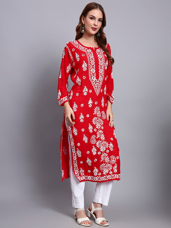 Hand Embroidered Chikankari Modal Straight Kurta- PC4042
