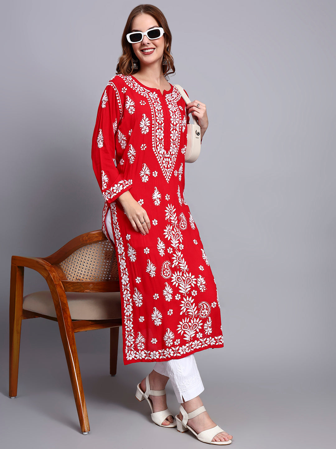 Hand Embroidered Chikankari Modal Straight Kurta- PC4042