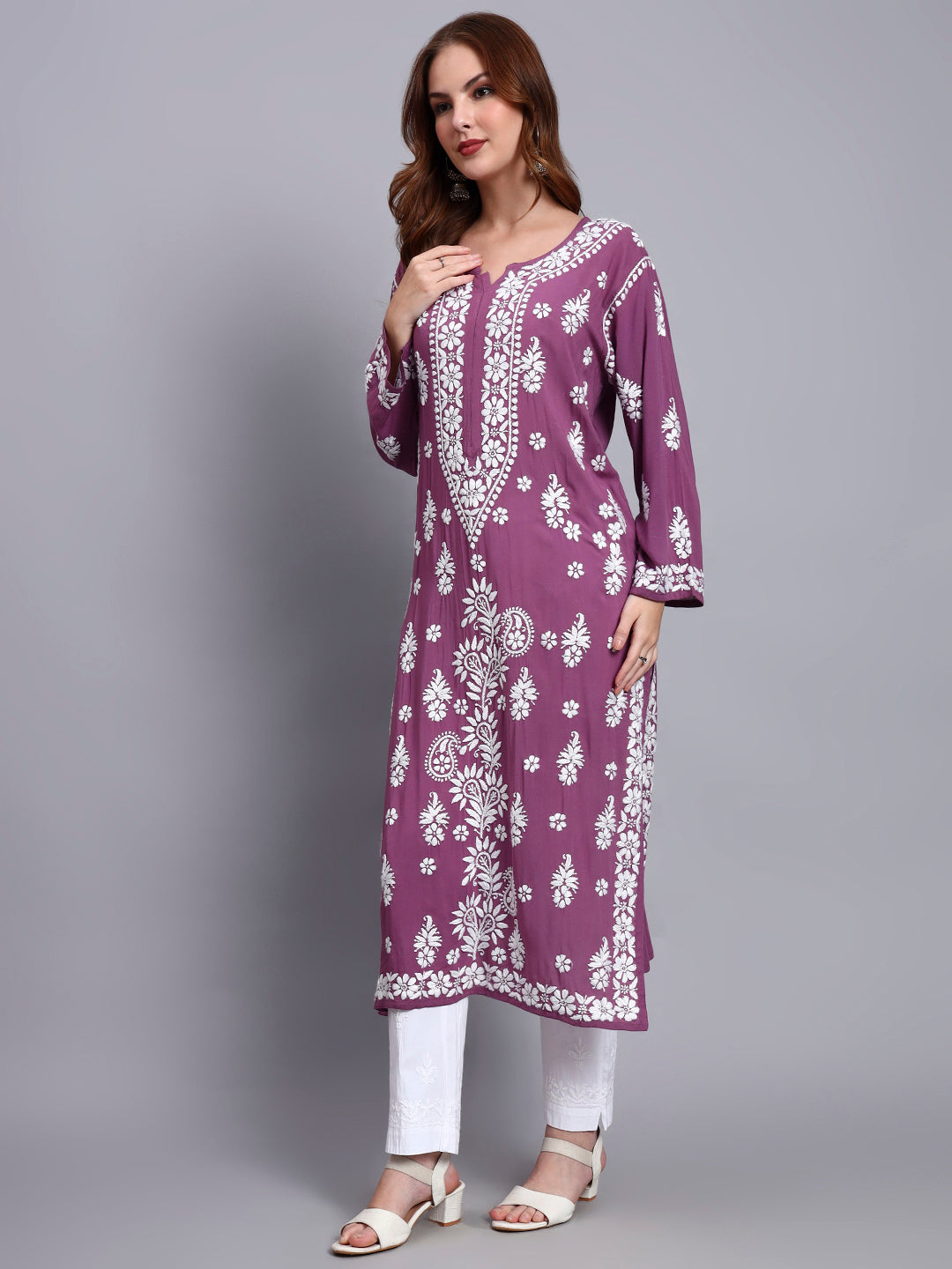 Hand Embroidered Chikankari Modal Straight Kurta- PC4042