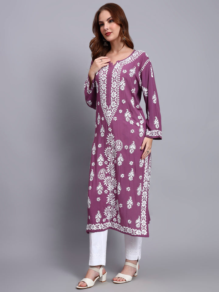 Hand Embroidered Chikankari Modal Straight Kurta- PC4042