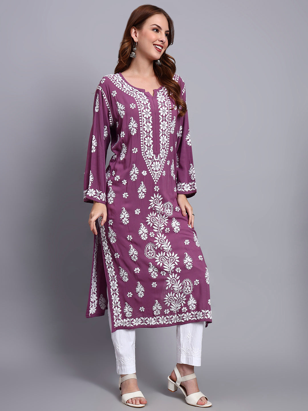 Hand Embroidered Chikankari Modal Straight Kurta- PC4042