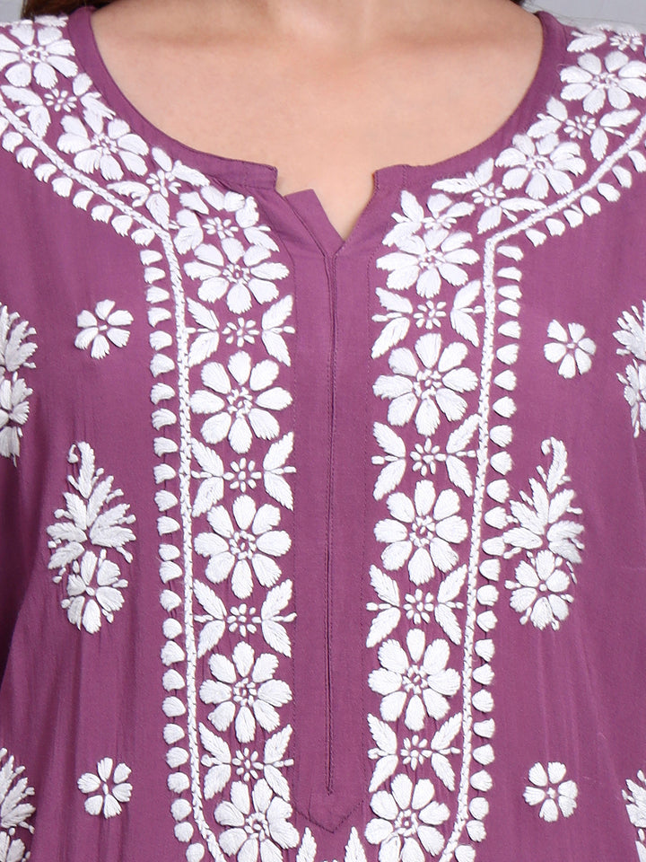 Hand Embroidered Chikankari Modal Straight Kurta- PC4042