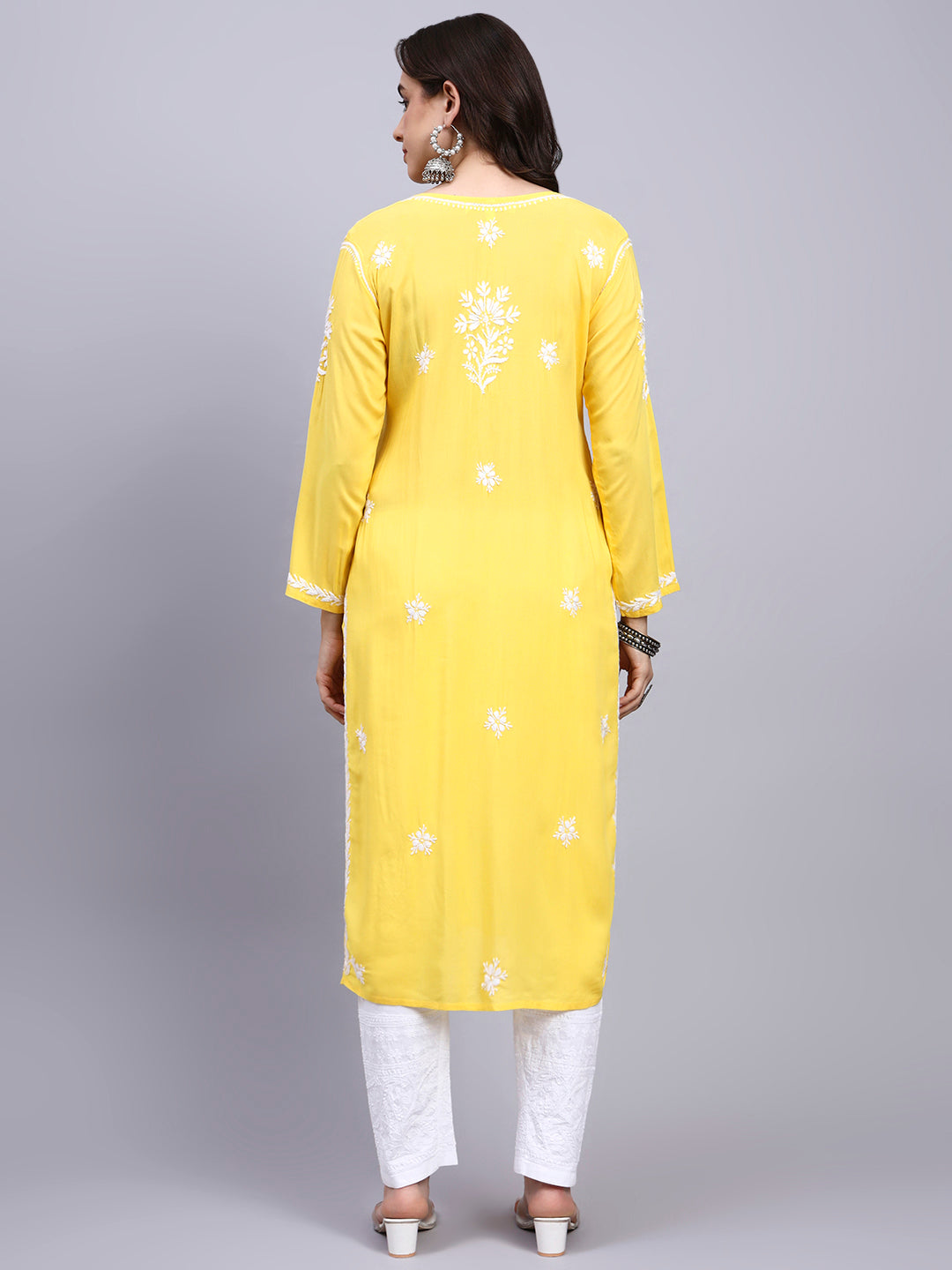 Hand Embroidered Chikankari Modal Straight Kurta- PC4059 Darkyellow