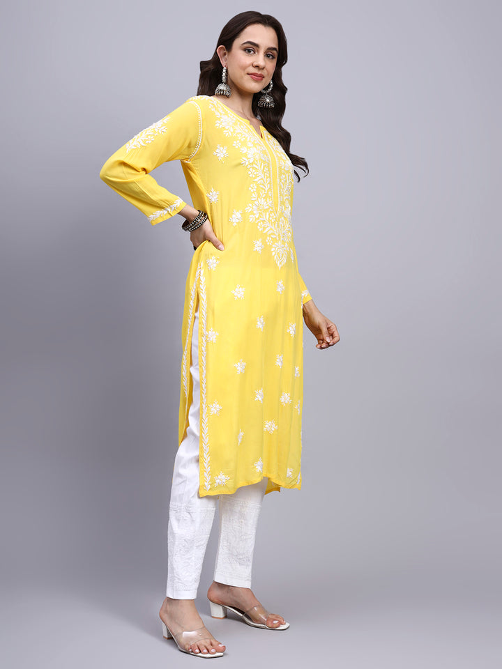 Hand Embroidered Chikankari Modal Straight Kurta- PC4059 Darkyellow