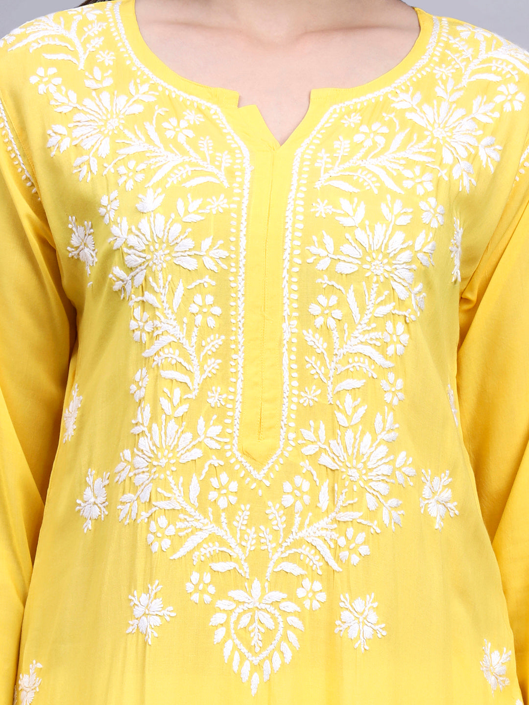 Hand Embroidered Chikankari Modal Straight Kurta- PC4059 Darkyellow
