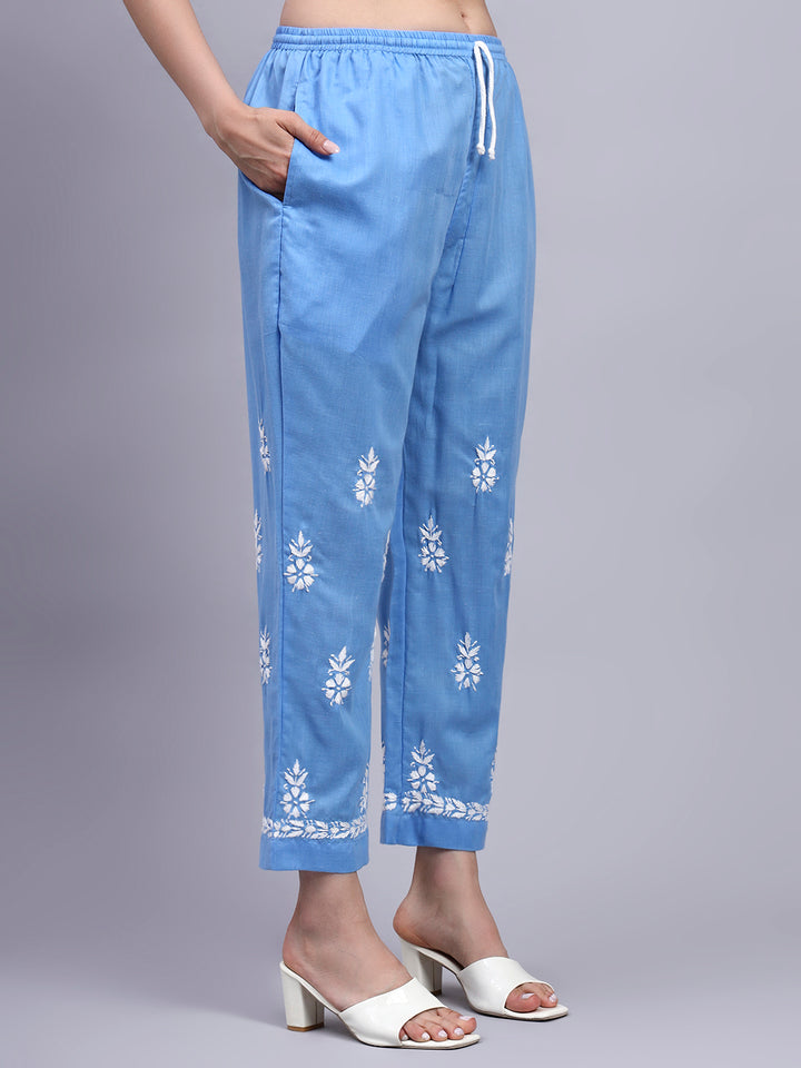 Women Hand Embroidered Chikankari Cotton Kurta set PC4107KS Denim
