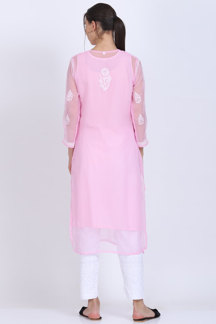 Hand Embroidered Chikankari Georgette straight Kurta with matching slip- PC3487