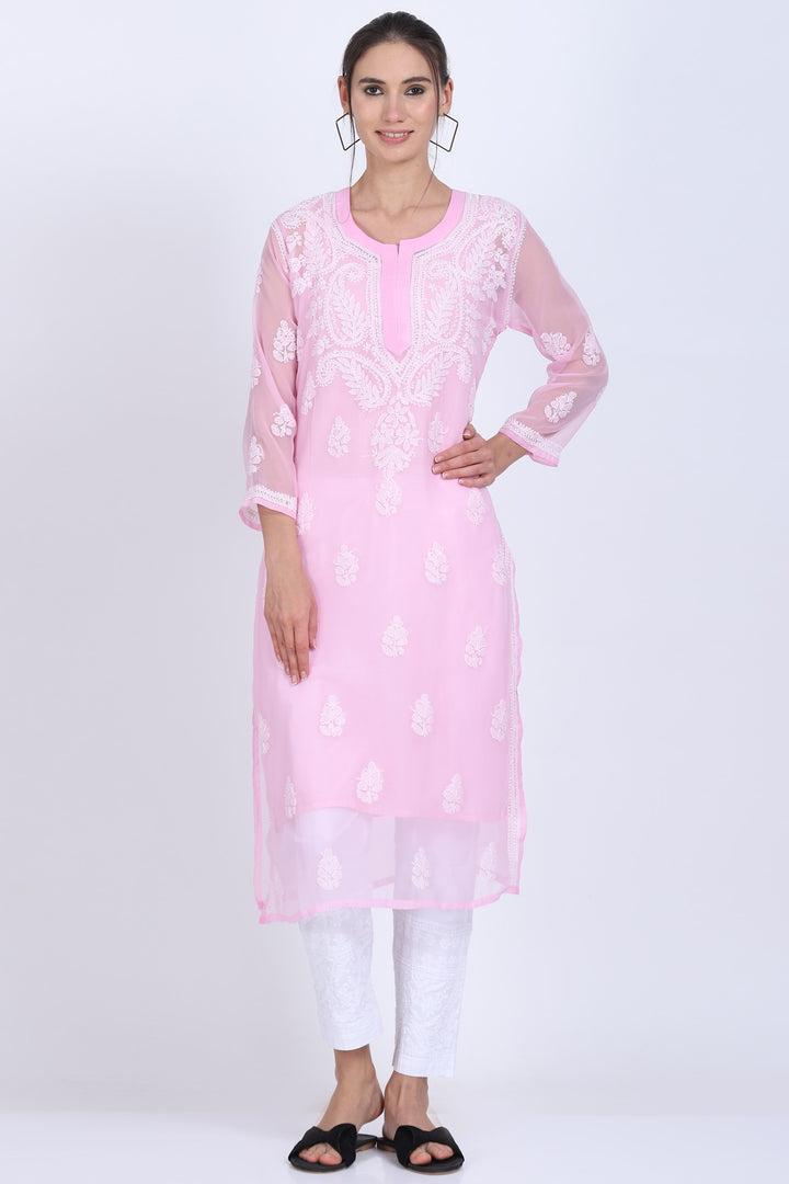 Hand Embroidered Chikankari Georgette straight Kurta with matching slip- PC3487