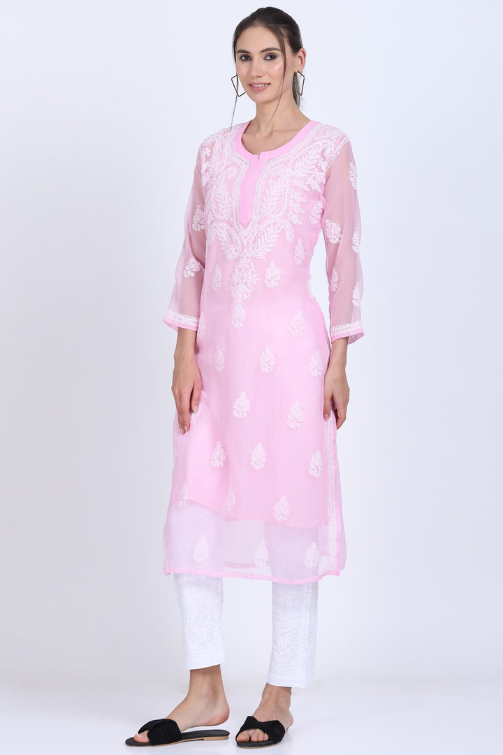 Hand Embroidered Chikankari Georgette straight Kurta with matching slip- PC3487