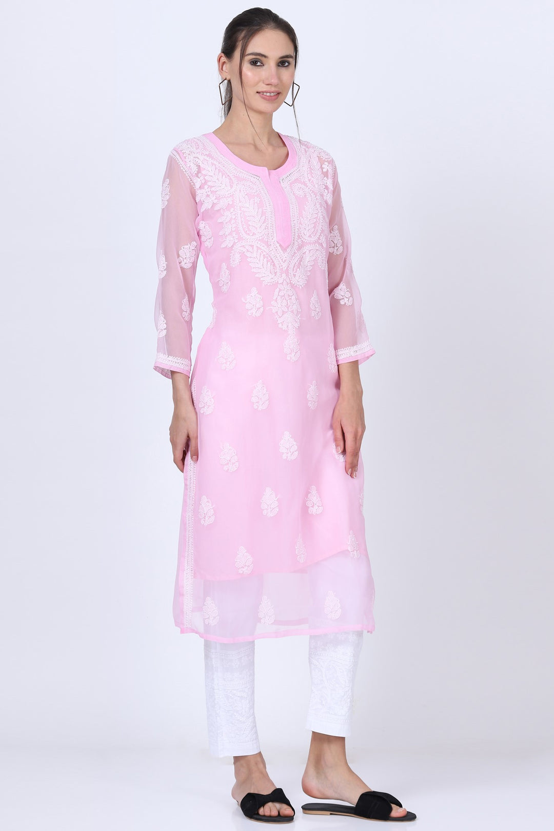 Hand Embroidered Chikankari Georgette straight Kurta with matching slip- PC3487