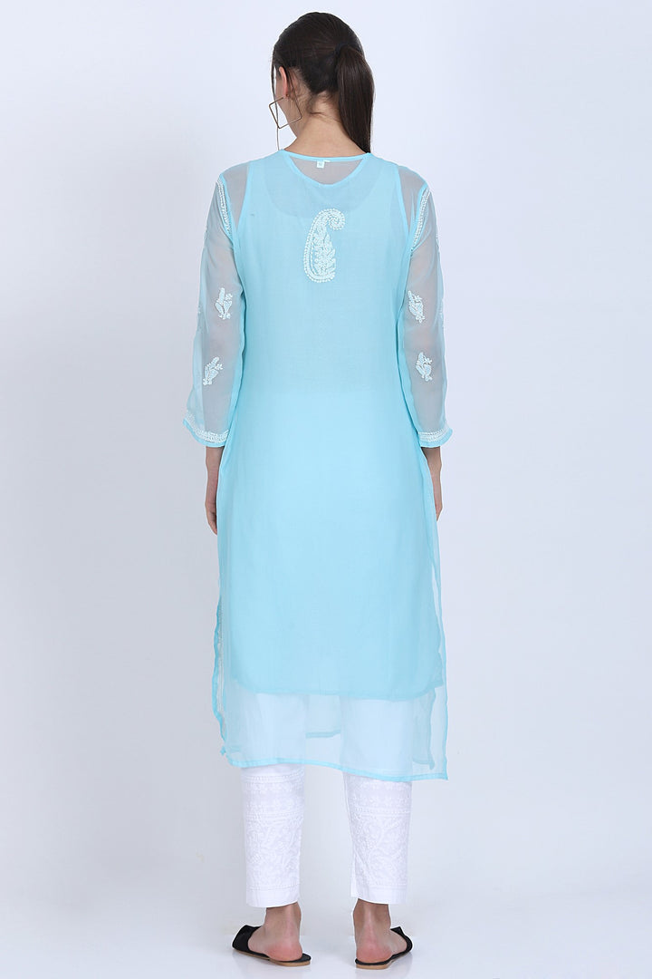 Hand Embroidered Chikankari Georgette straight Kurta with matching slip- PC3487