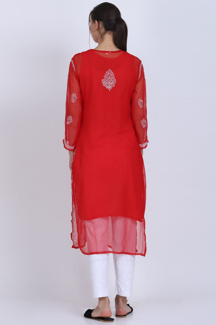 Hand Embroidered Chikankari Georgette straight Kurta with matching slip- PC3487