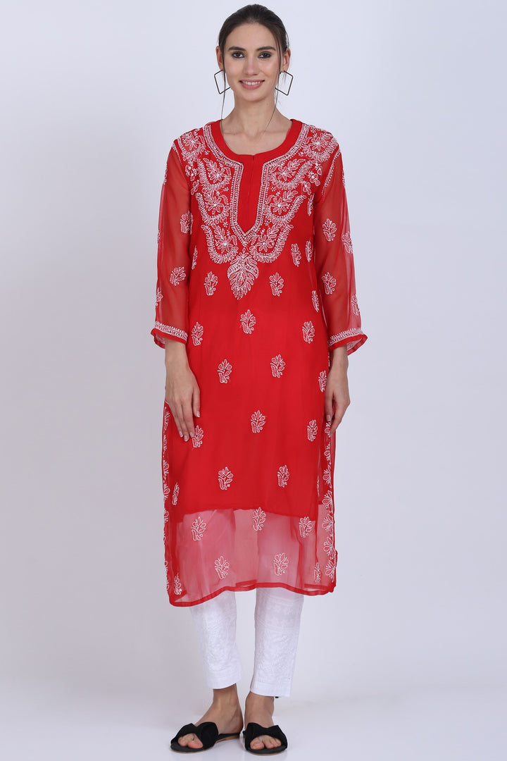 Hand Embroidered Chikankari Georgette straight Kurta with matching slip- PC3487