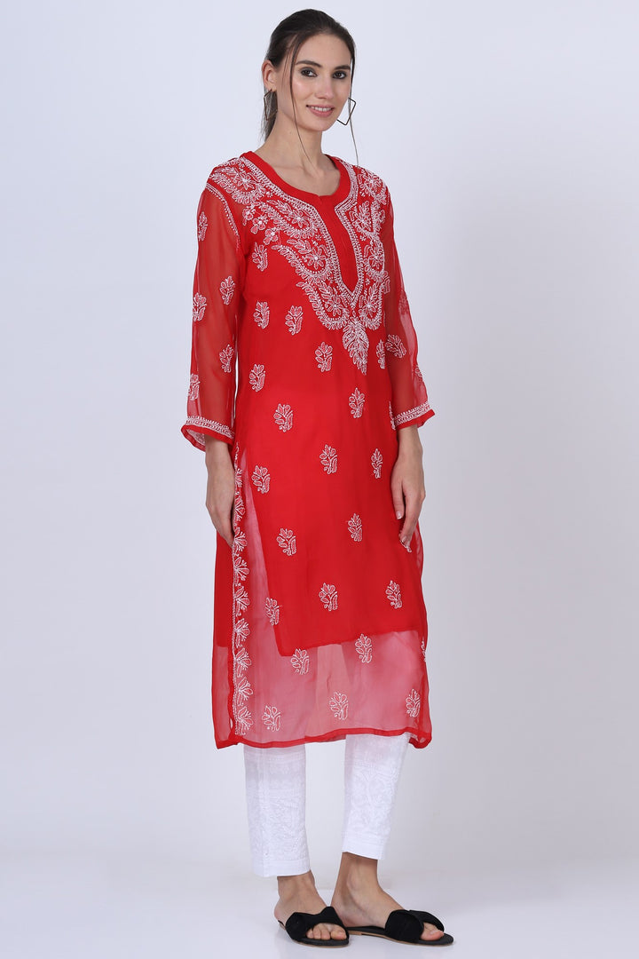 Hand Embroidered Chikankari Georgette straight Kurta with matching slip- PC3487