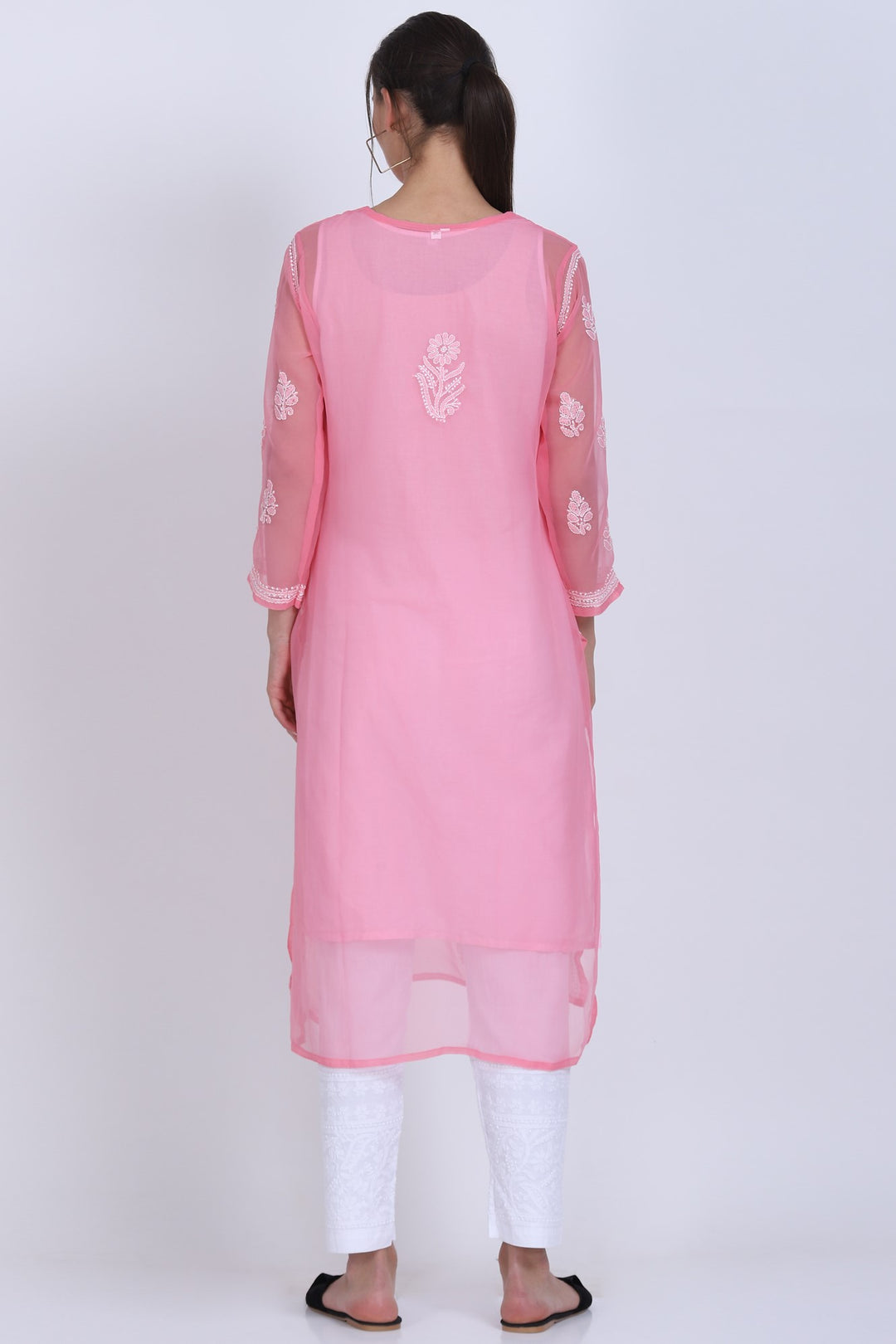 Hand Embroidered Chikankari Georgette straight Kurta with matching slip- PC3487