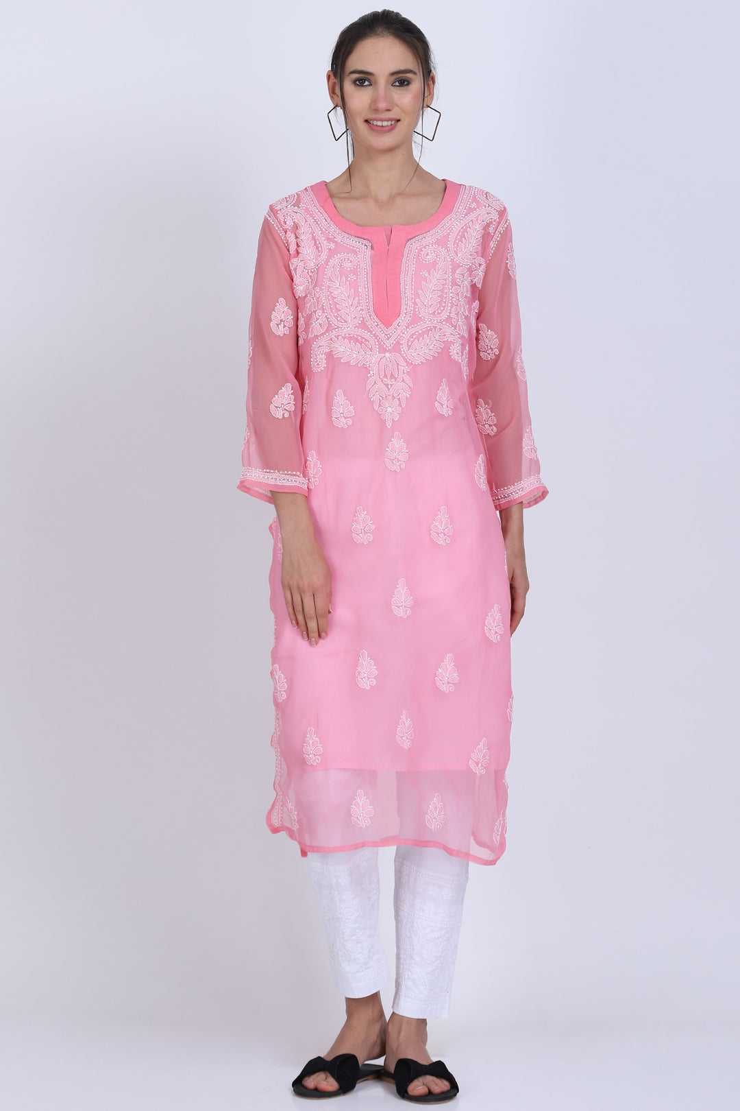 Hand Embroidered Chikankari Georgette straight Kurta with matching slip- PC3487