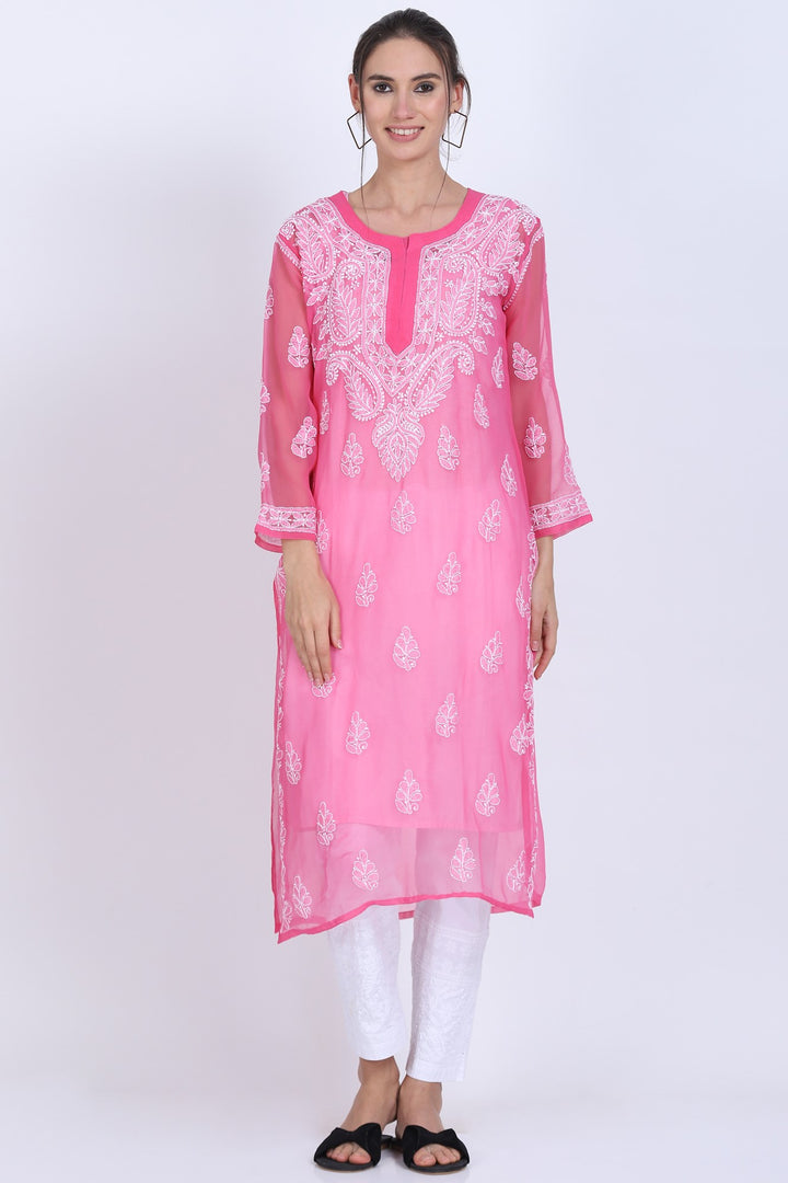 Hand Embroidered Chikankari Georgette straight Kurta with matching slip- PC3487