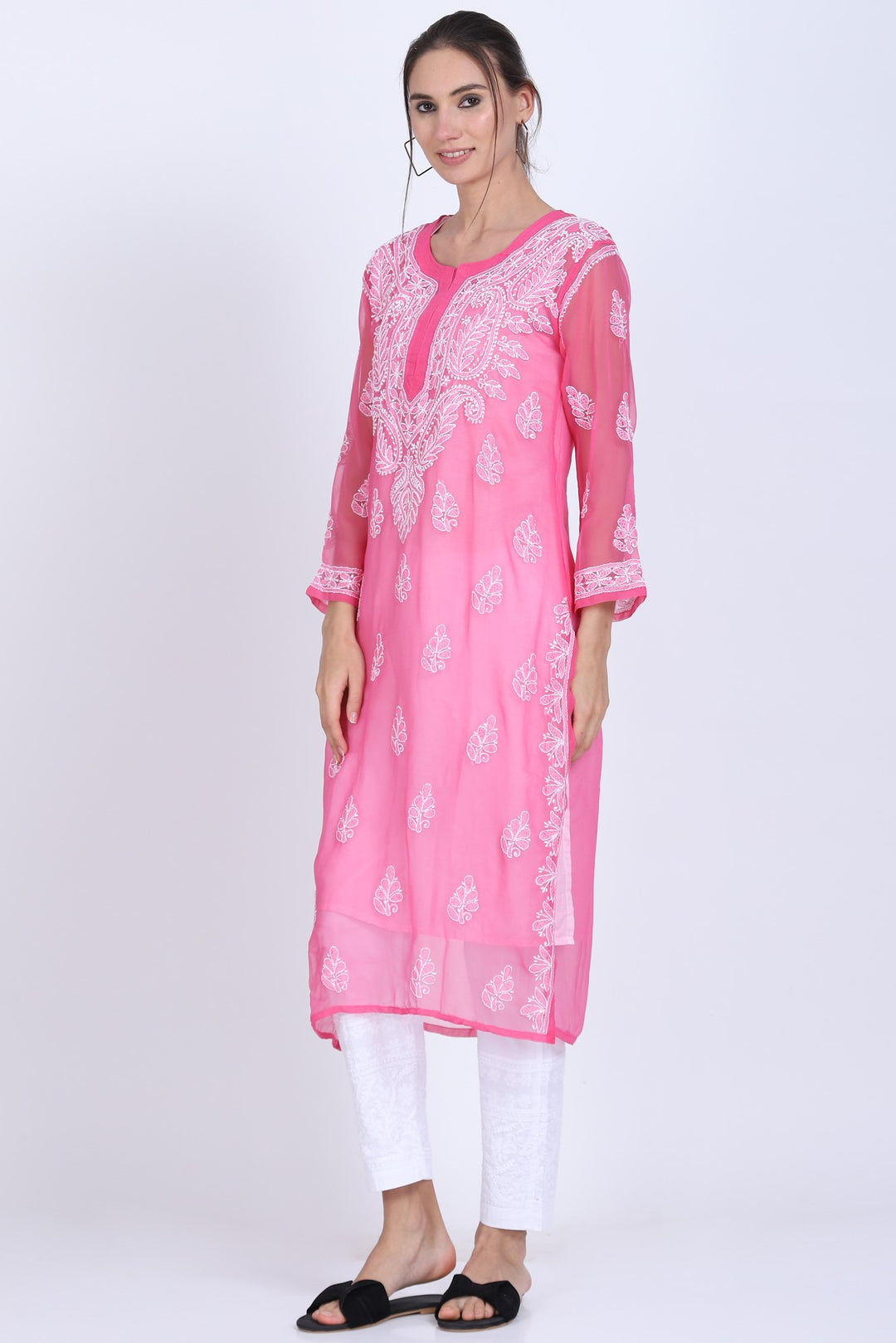 Hand Embroidered Chikankari Georgette straight Kurta with matching slip- PC3487