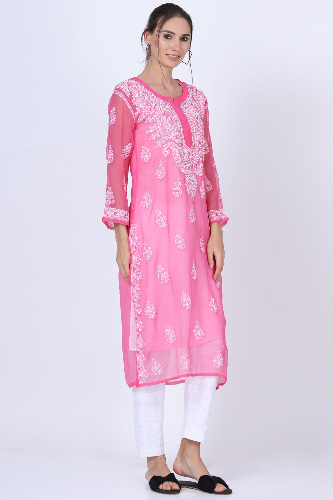 Hand Embroidered Chikankari Georgette straight Kurta with matching slip- PC3487