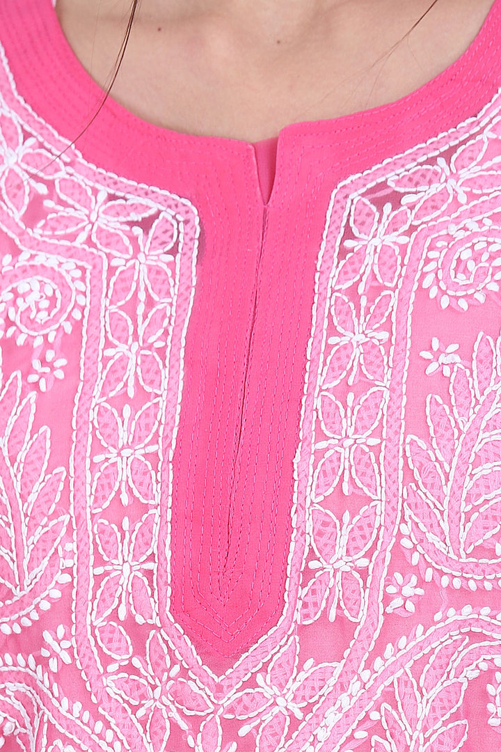 Hand Embroidered Chikankari Georgette straight Kurta with matching slip- PC3487