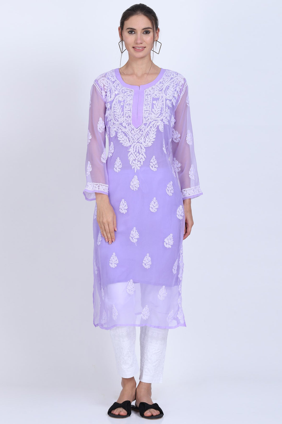 Hand Embroidered Chikankari Georgette straight Kurta with matching slip- PC3487