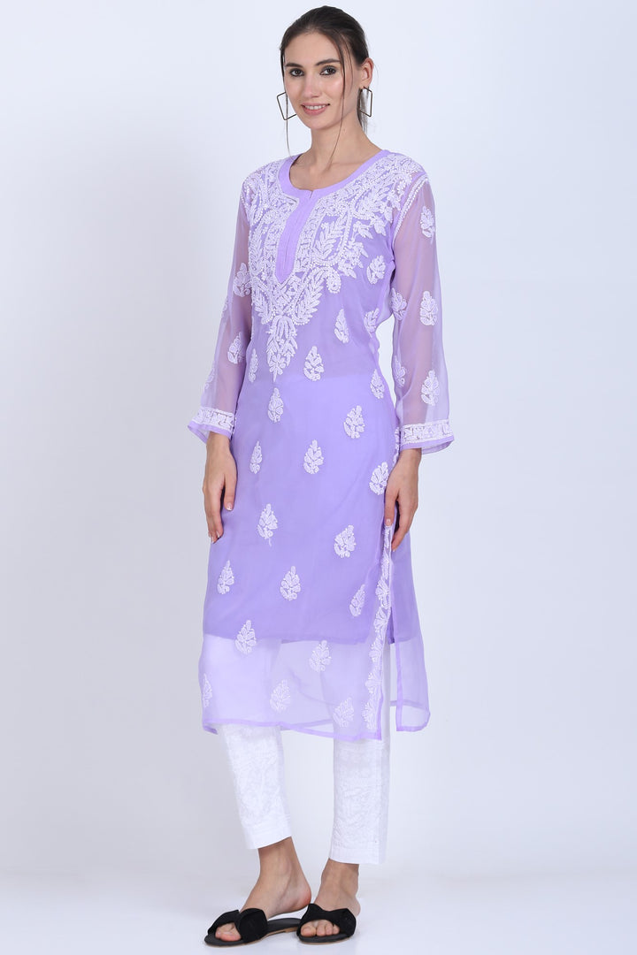 Hand Embroidered Chikankari Georgette straight Kurta with matching slip- PC3487