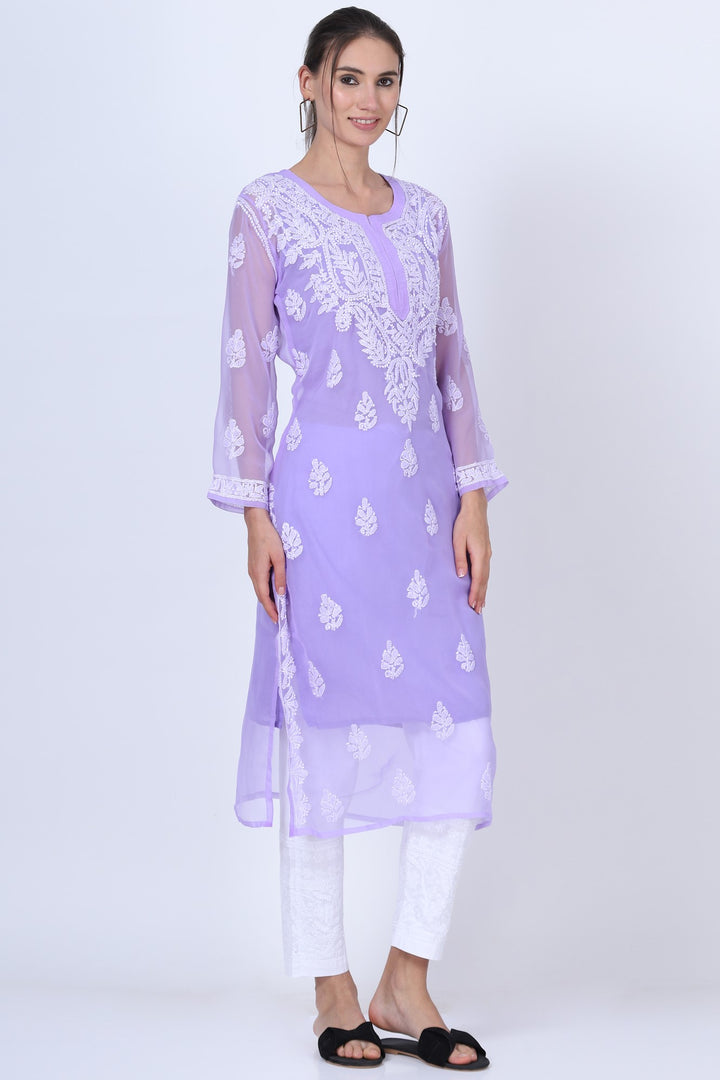 Hand Embroidered Chikankari Georgette straight Kurta with matching slip- PC3487