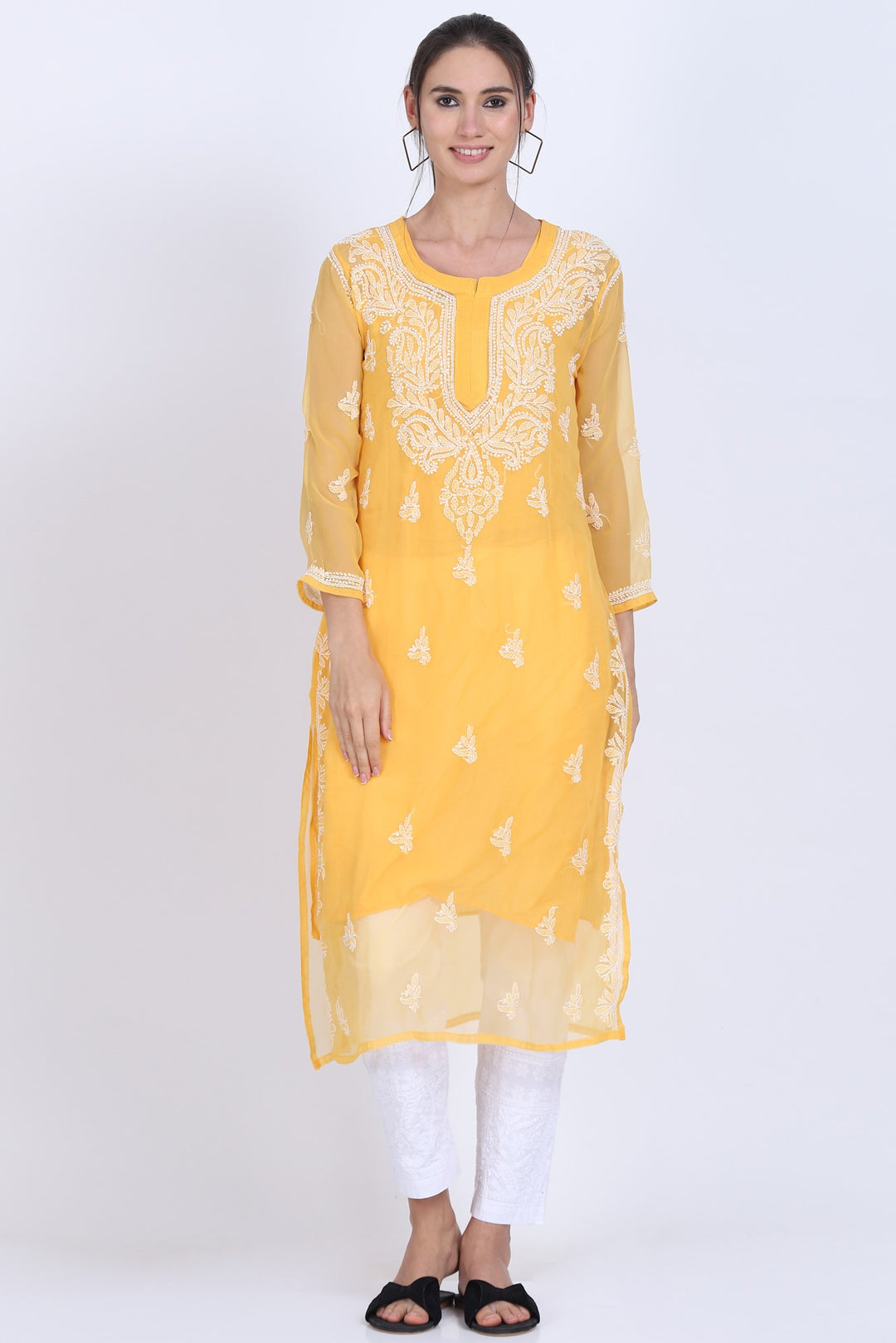 Hand Embroidered Chikankari Georgette straight Kurta with matching slip- PC3487