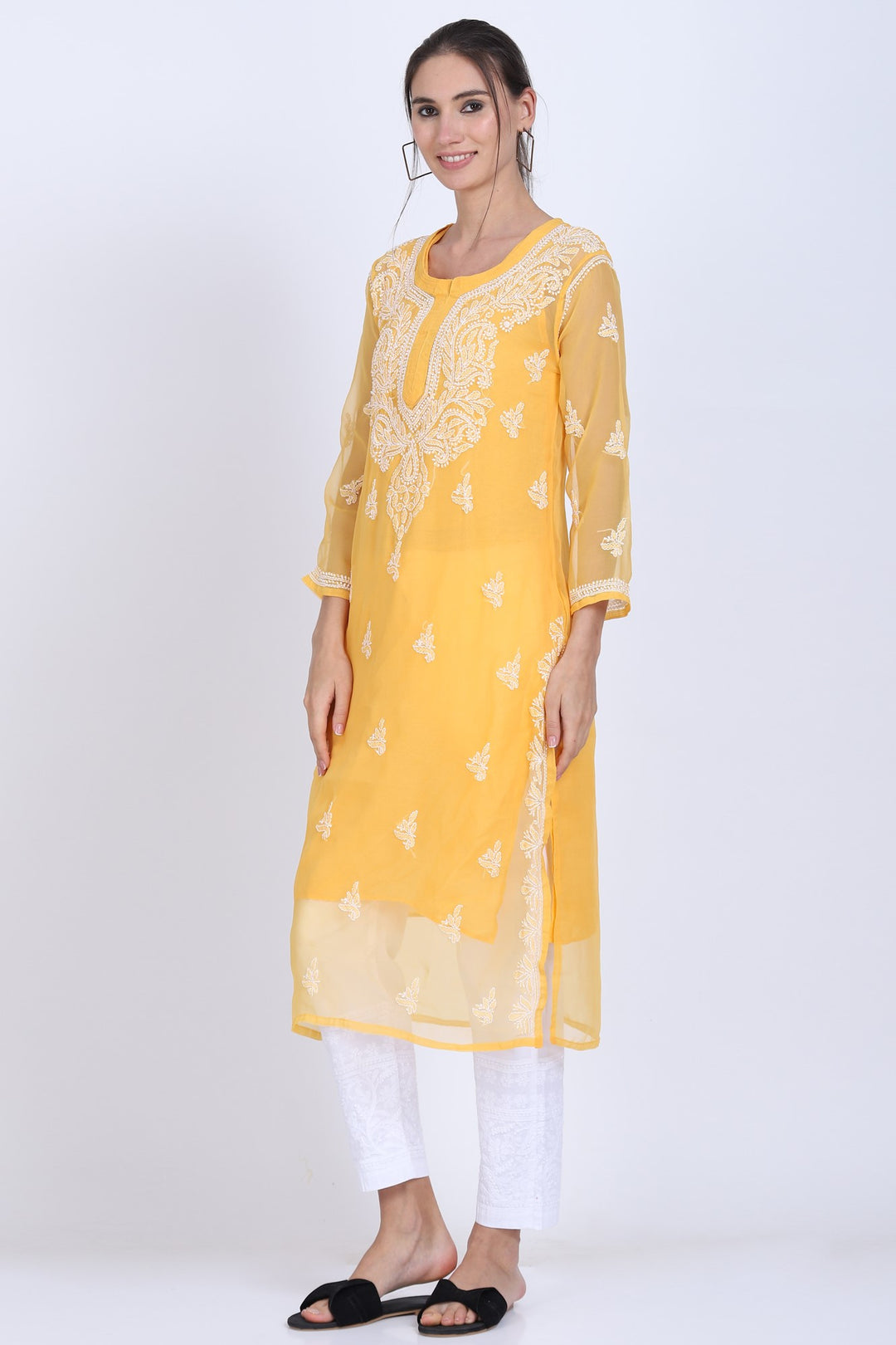 Hand Embroidered Chikankari Georgette straight Kurta with matching slip- PC3487