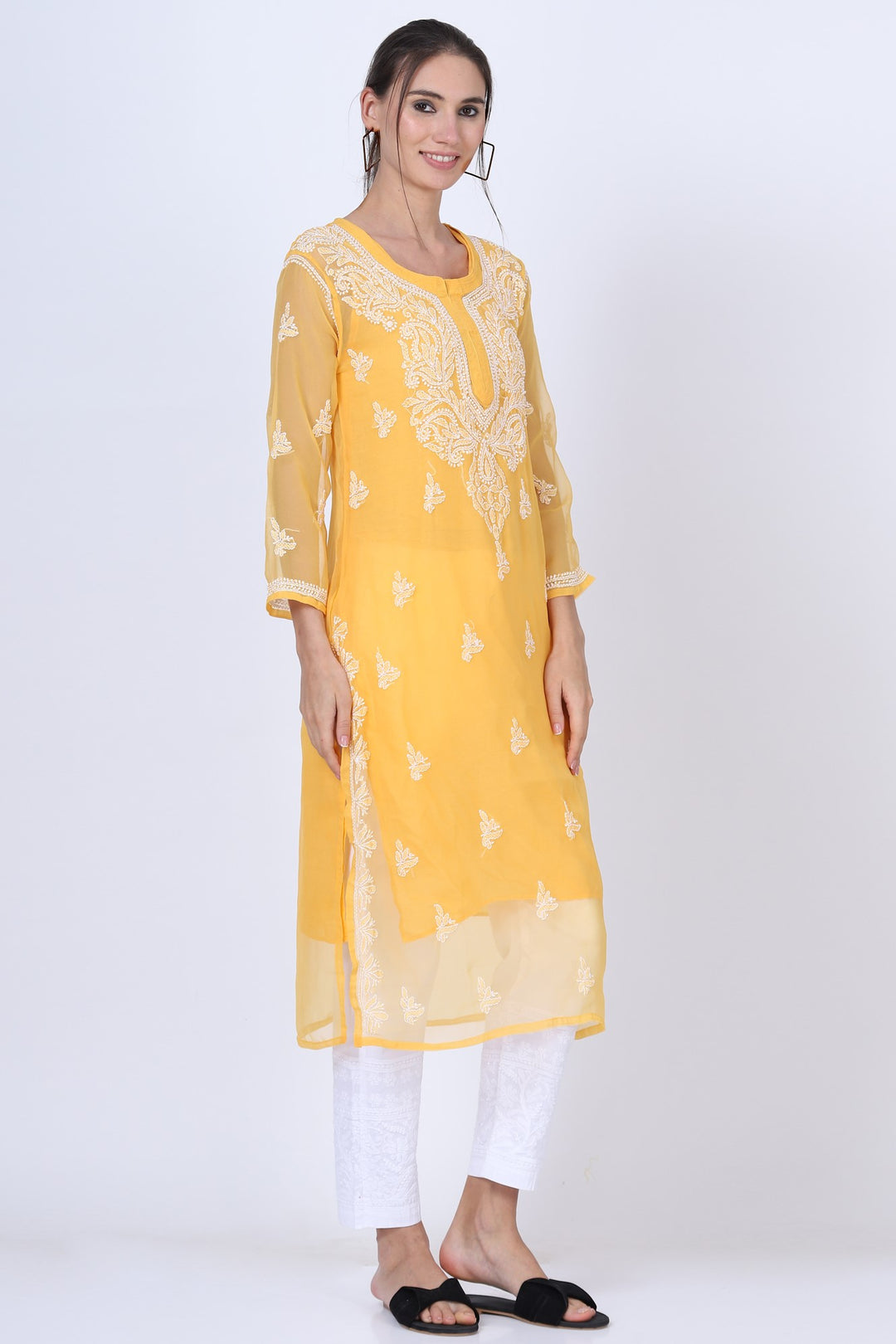 Hand Embroidered Chikankari Georgette straight Kurta with matching slip- PC3487