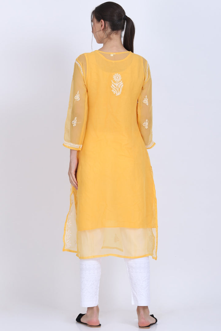 Hand Embroidered Chikankari Georgette straight Kurta with matching slip- PC3487