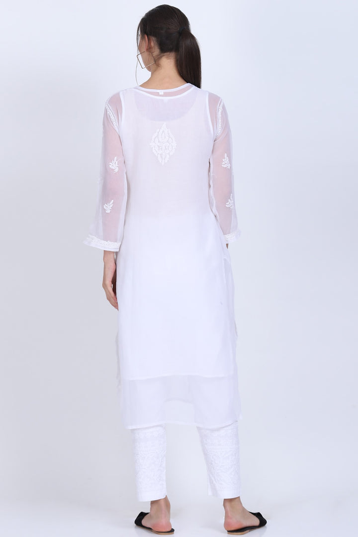 Hand Embroidered Chikankari Georgette straight Kurta with matching slip- PC3487