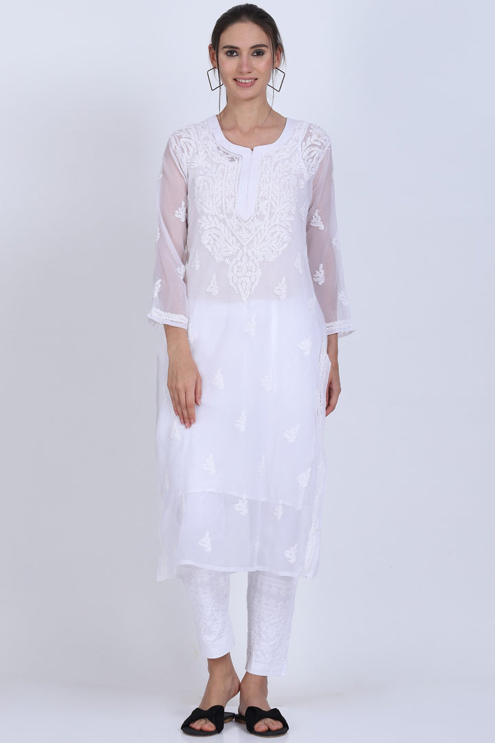 Hand Embroidered Chikankari Georgette straight Kurta with matching slip- PC3487