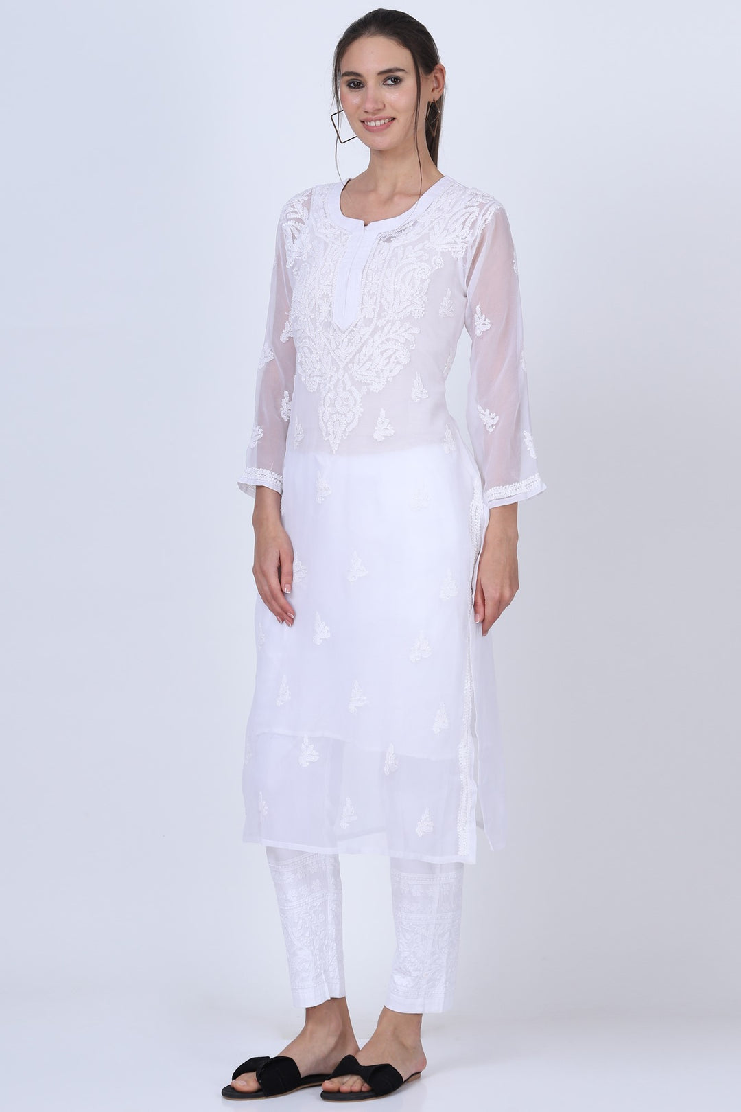 Hand Embroidered Chikankari Georgette straight Kurta with matching slip- PC3487