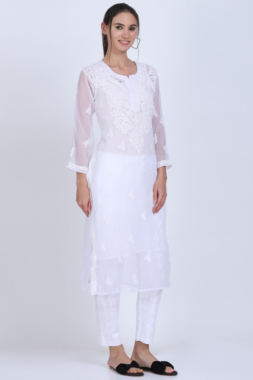 Hand Embroidered Chikankari Georgette straight Kurta with matching slip- PC3487