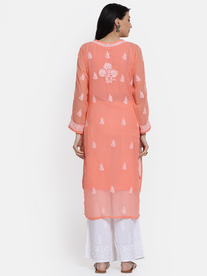 Women Hand Embroidered Chikankari Georgette Straight Kurta with Matching Slip PC3511