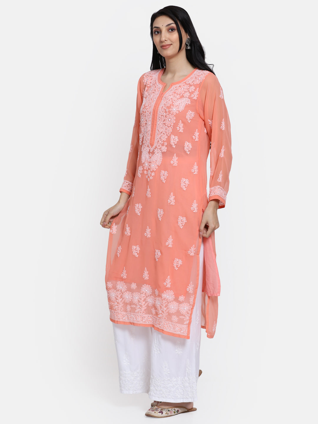 Women Hand Embroidered Chikankari Georgette Straight Kurta with Matching Slip PC3511