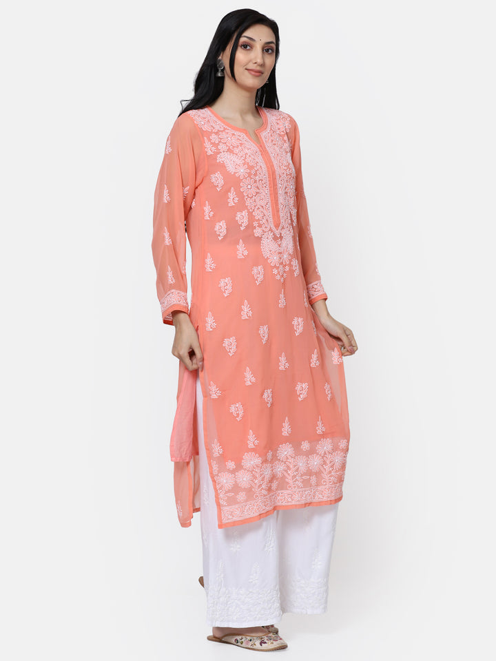 Women Hand Embroidered Chikankari Georgette Straight Kurta with Matching Slip PC3511