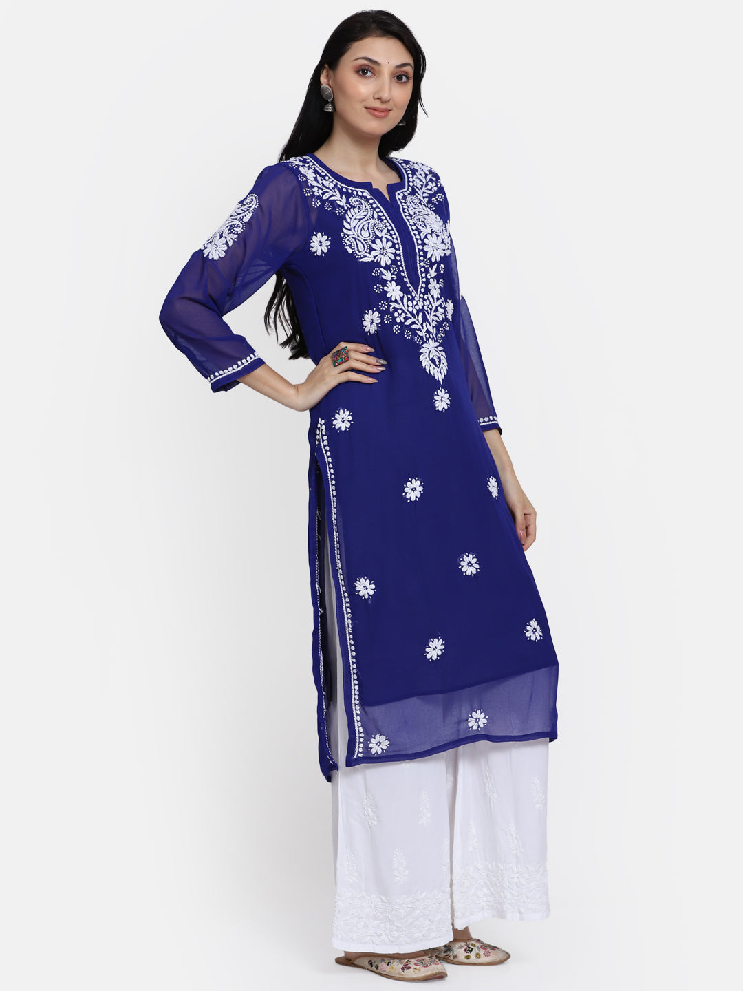 Hand Embroidered Georgette Straight Kurta With Matching Slip-PC3512