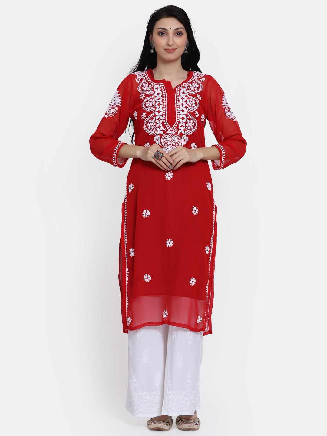 Hand Embroidered Georgette Straight Kurta With Matching Slip-PC3512