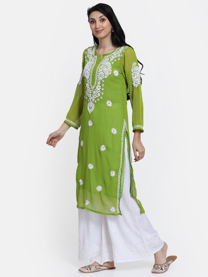 Hand Embroidered Georgette Straight Kurta With Matching Slip-PC3512