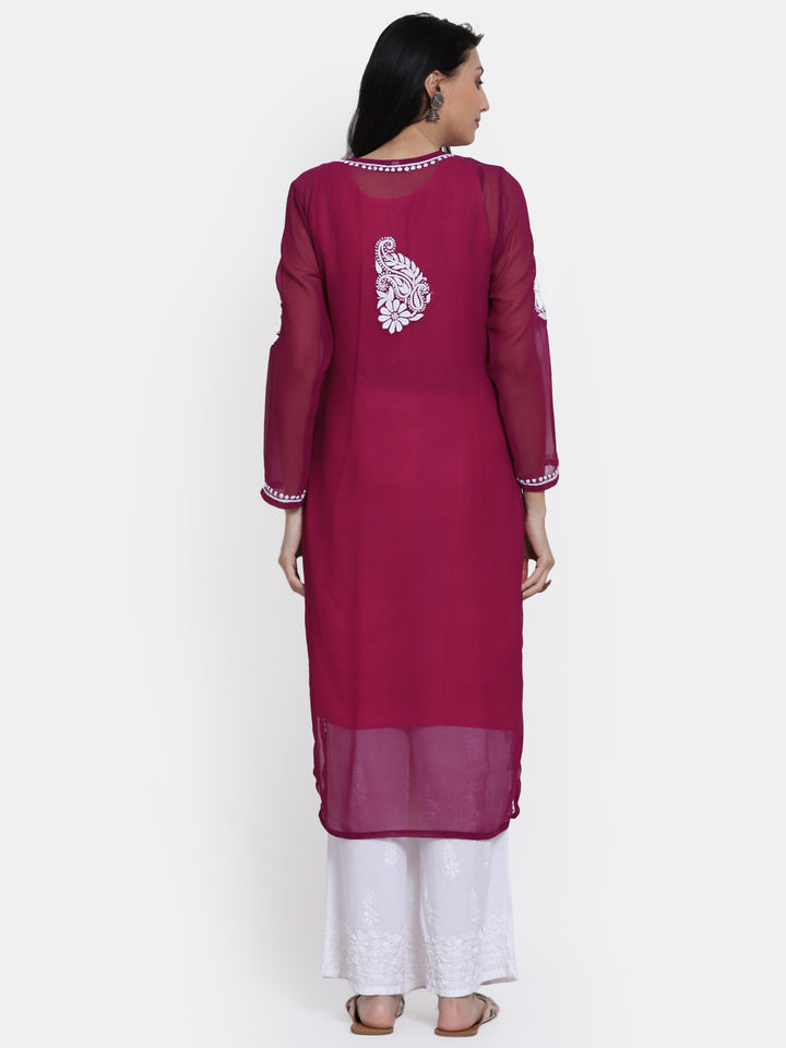 Hand Embroidered Georgette Straight Kurta With Matching Slip-PC3512