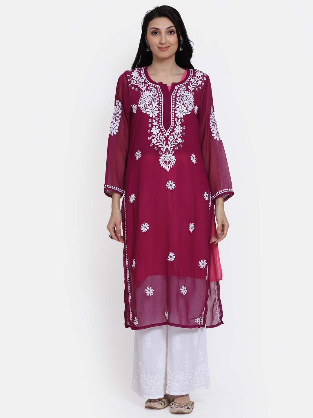 Hand Embroidered Georgette Straight Kurta With Matching Slip-PC3512