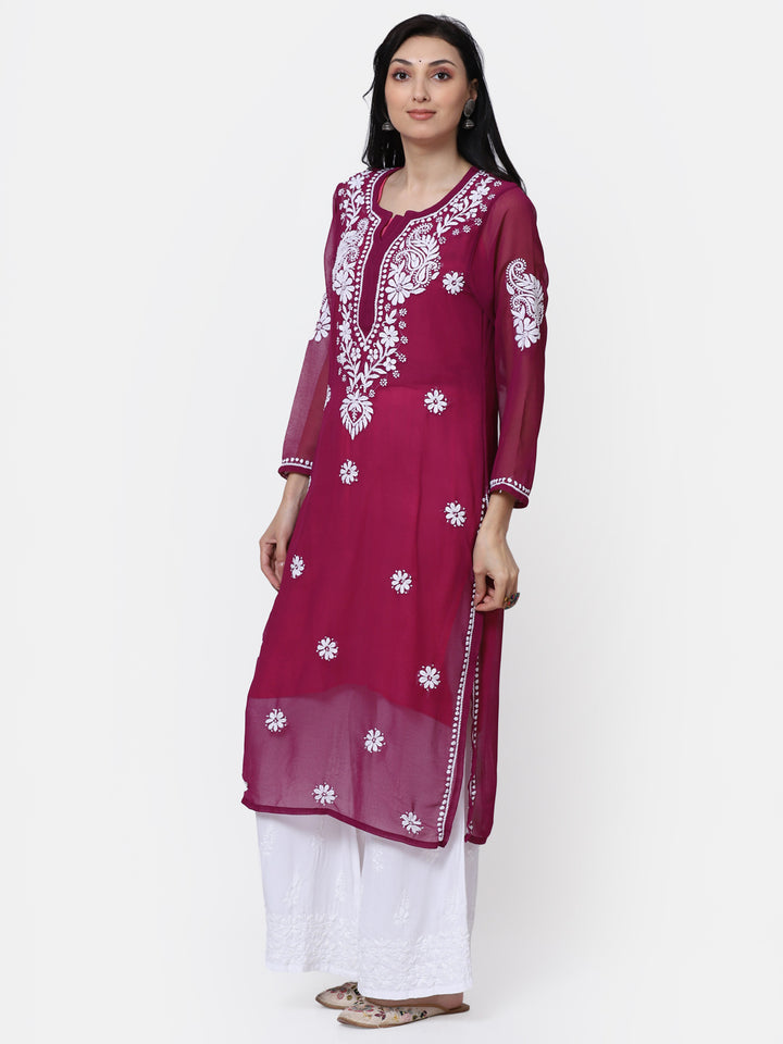 Hand Embroidered Georgette Straight Kurta With Matching Slip-PC3512