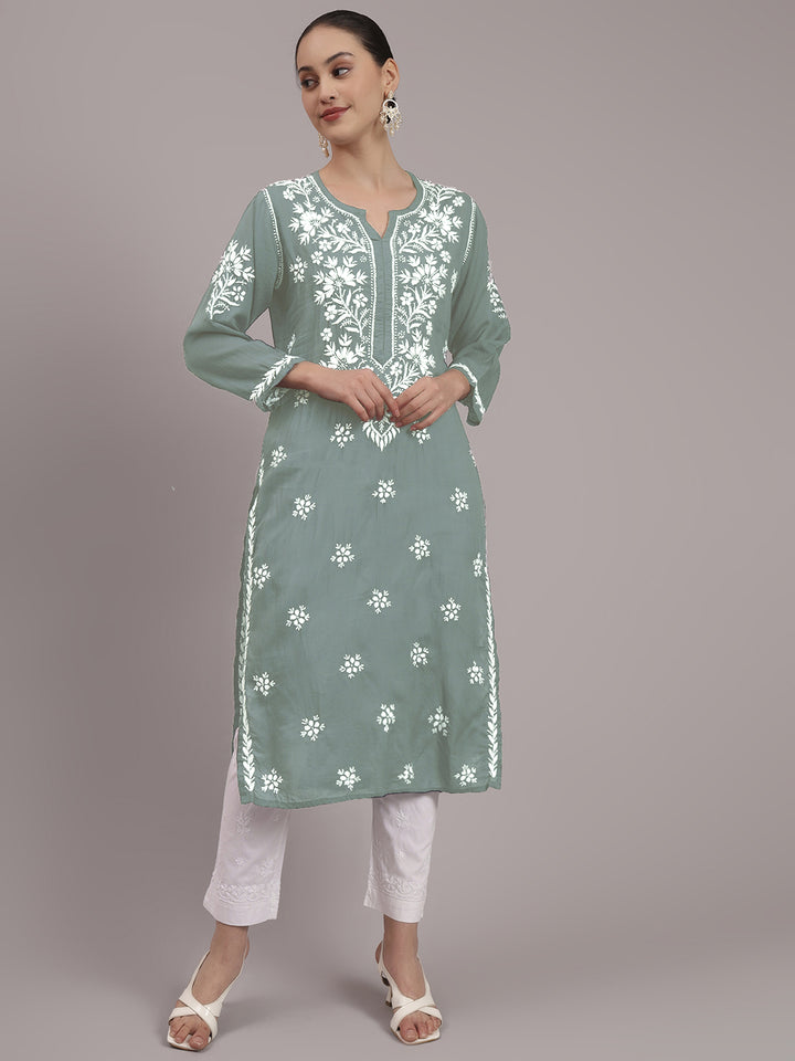 Hand Embroidered Chikankari Modal Straight Kurta- PC4059