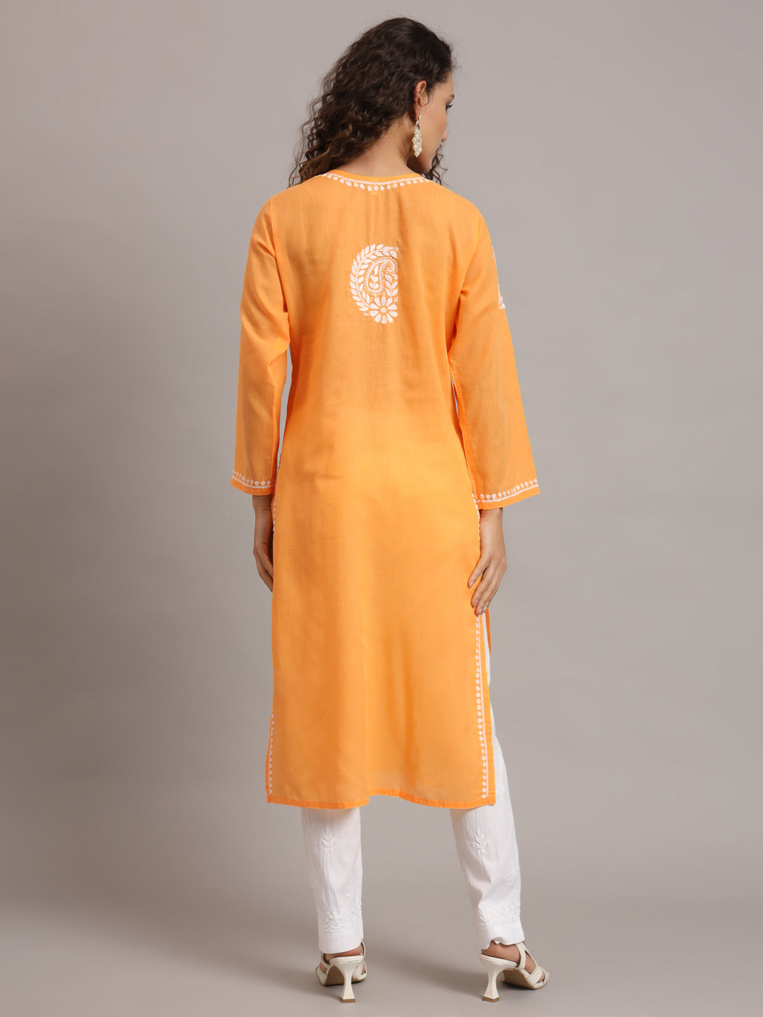 Hand Embroidered Chikankari Cotton Straight Kurta-PC3561