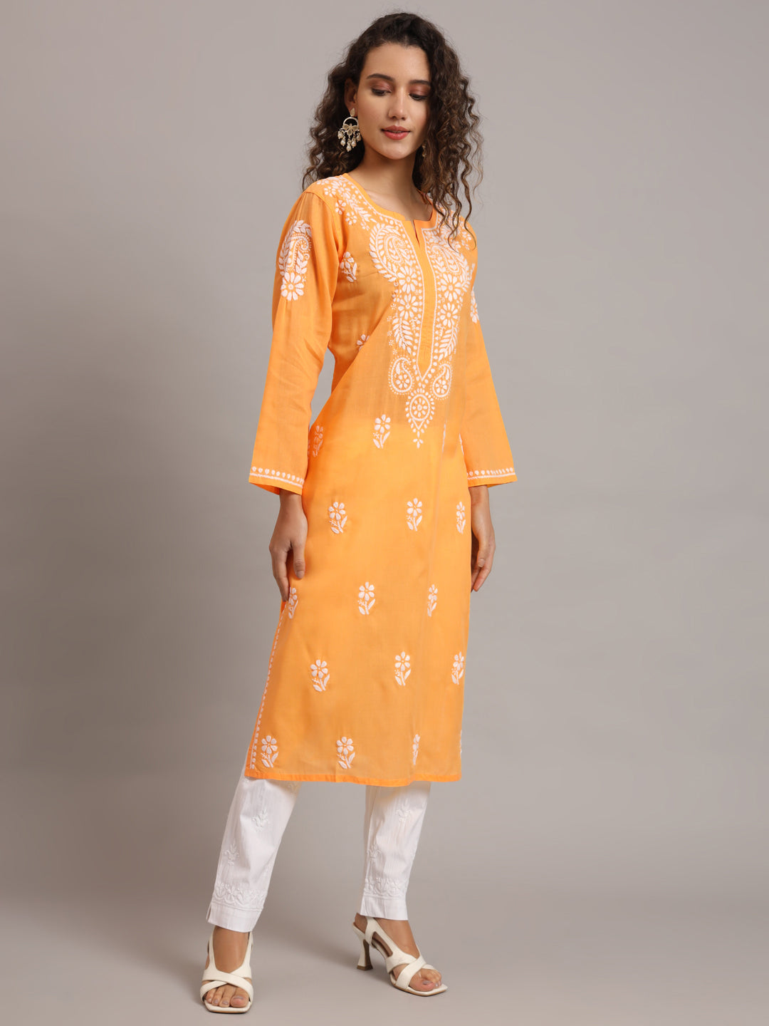 Hand Embroidered Chikankari Cotton Straight Kurta-PC3561