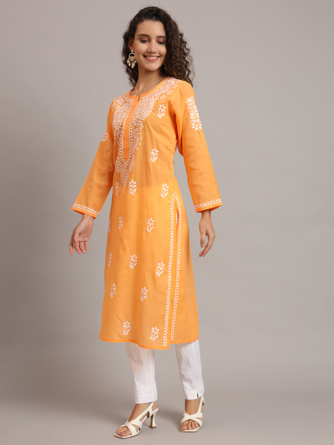 Hand Embroidered Chikankari Cotton Straight Kurta-PC3561