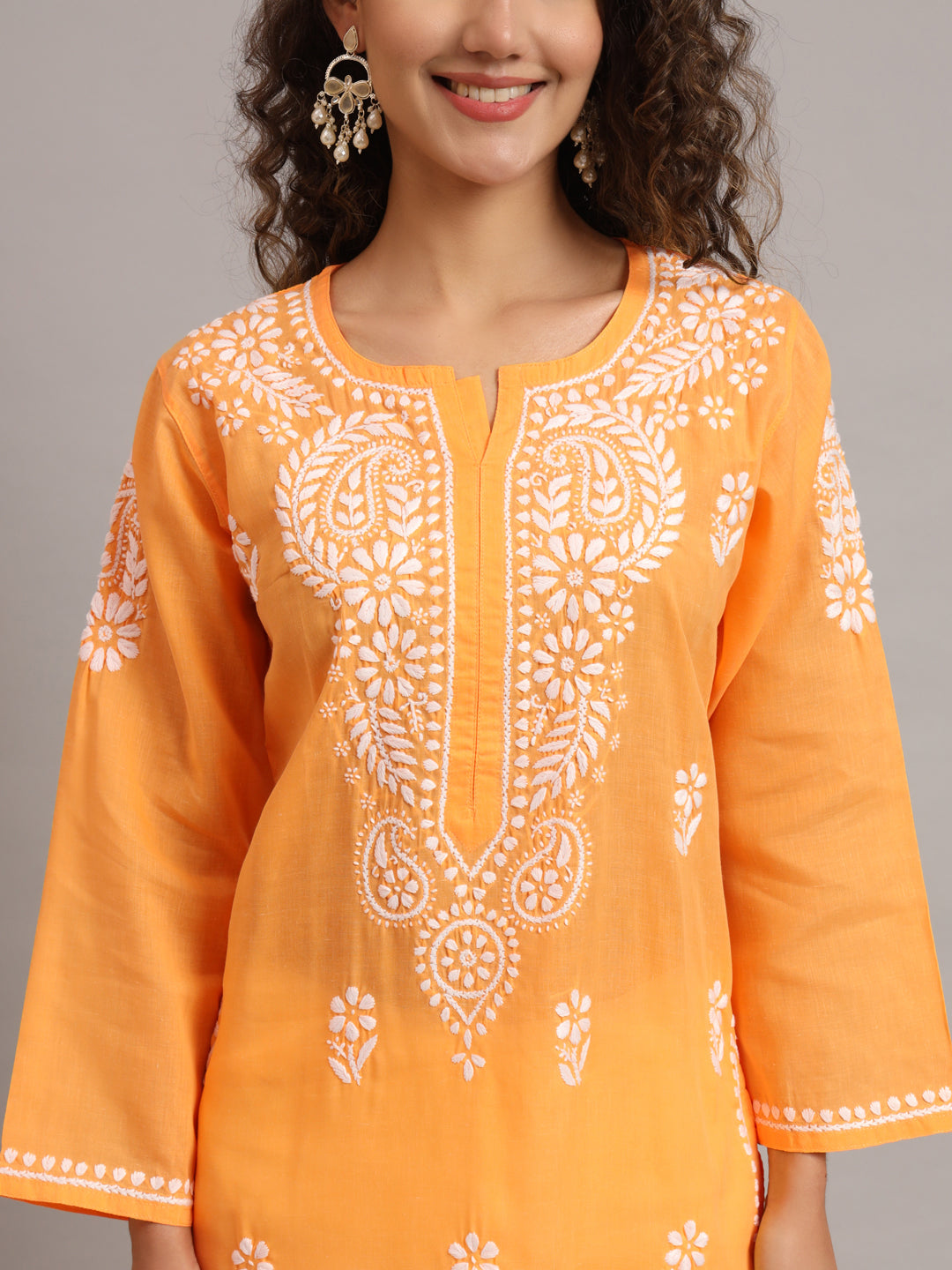 Hand Embroidered Chikankari Cotton Straight Kurta-PC3561